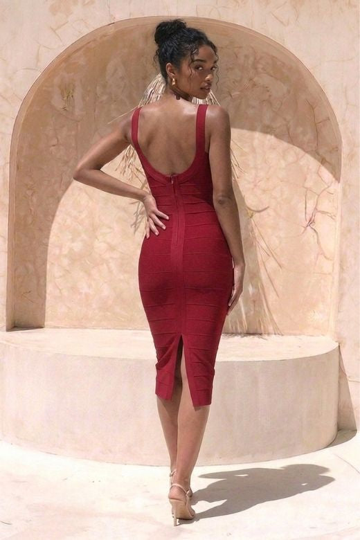 Cindy Bandage Midi Dress - Red Wine