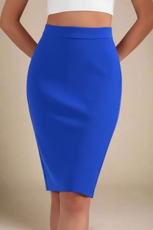 Pencil High Waist Bandage Knee Length Skirt - Royal Blue