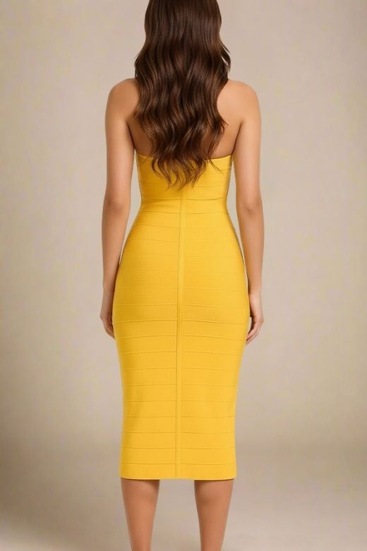 Isabella Bandage Midi Dress - Mustard Yellow