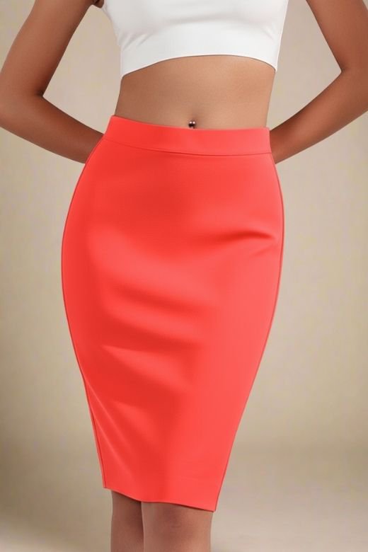 Pencil High Waist Bandage Knee Length Skirt - Lipstick Red