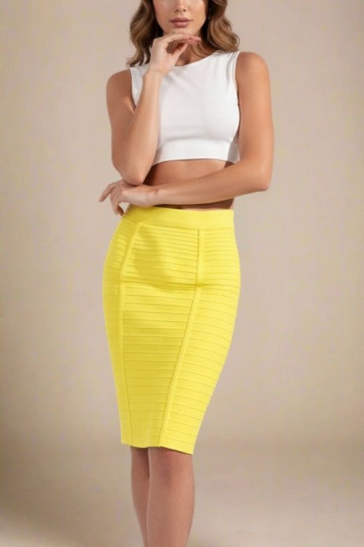 Pencil High Waist Bandage Knee Length Knitted Skirt - Sun Yellow