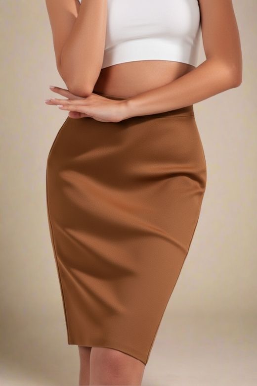 Pencil High Waist Bandage Knee Length Skirt - Tan Brown