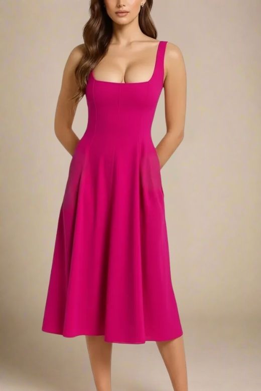 Willa Midi Dress - Magenta Pink
