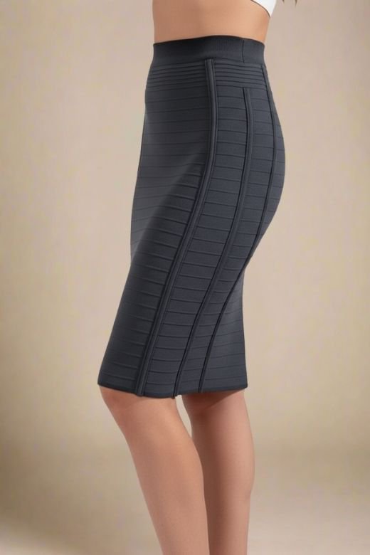 Pencil High Waist Bandage Knee Length Knitted Skirt - Classic Black
