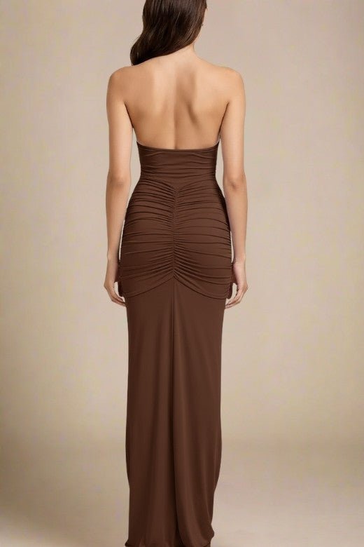 Bella Bodycon Wrap Maxi Dress - Tan Brown