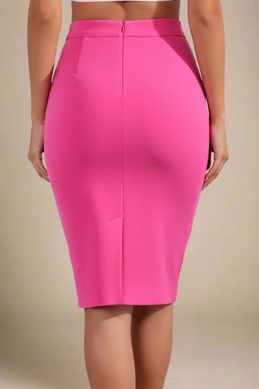 Pencil High Waist Bandage Knee Length Skirt - Hot Pink