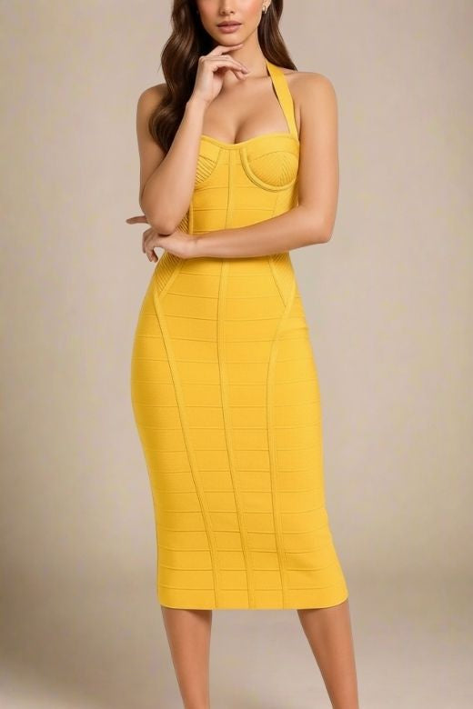 Isabella Bandage Midi Dress - Mustard Yellow