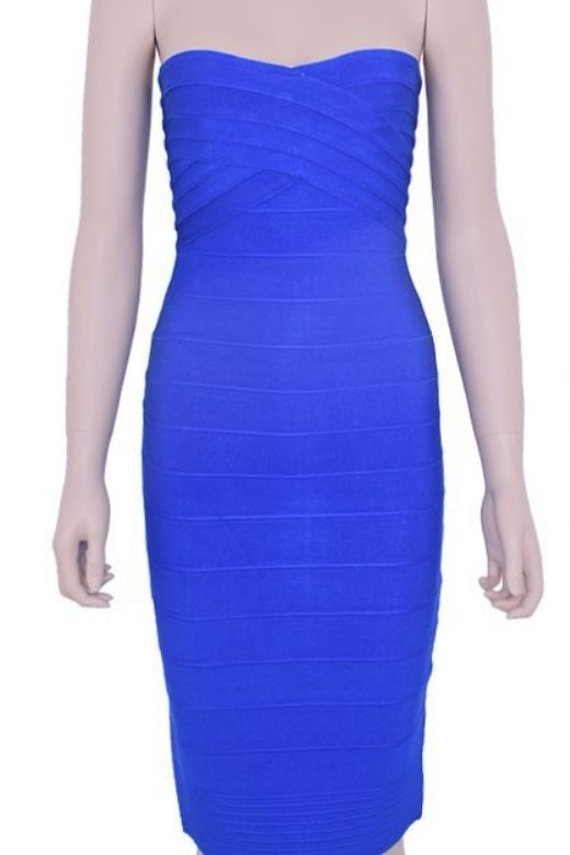 Woman wearing a figure flattering Aaliyah Bandage Midi Dress - Royal Blue BODYCON COLLECTION Pty Ltd