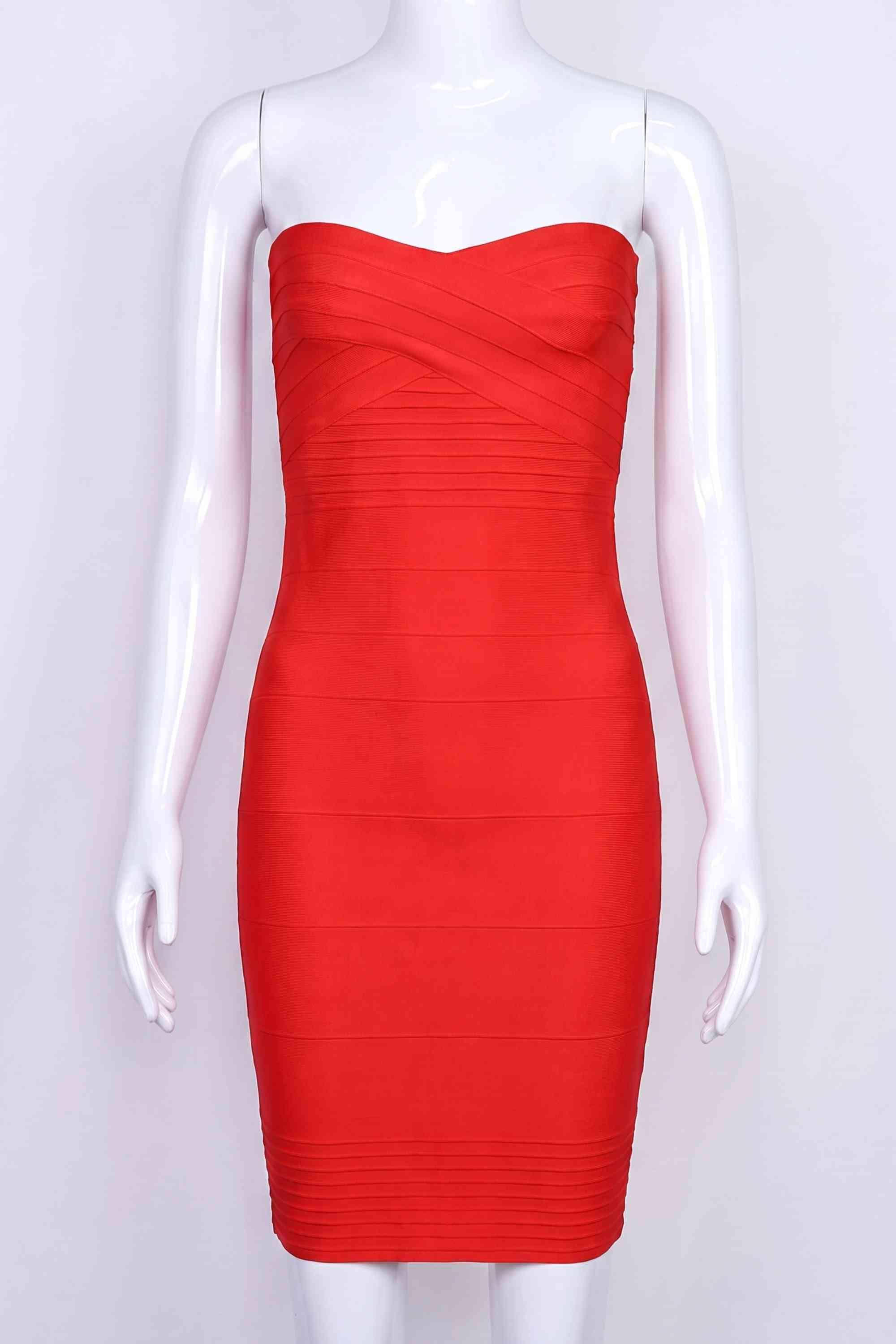 Woman wearing a figure flattering Aaliyah Bandage Mini Dress - Lipstick Red BODYCON COLLECTION