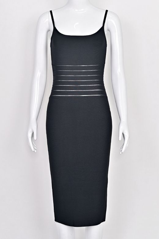 Woman wearing a figure flattering Abigail Bodycon Midi Dress - Classic Black BODYCON COLLECTION Pty Ltd