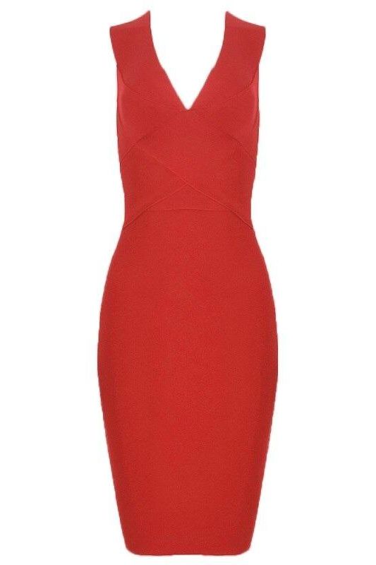 Woman wearing a figure flattering  Ash Bandage Dress - Lipstick Red Bodycon Collection
