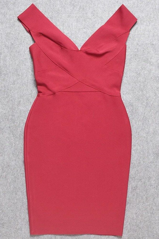 Woman wearing a figure flattering Ash Bandage Dress - Red Wine Bodycon Collection