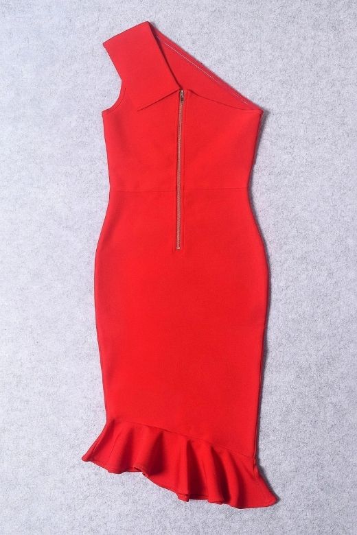 Woman wearing a figure flattering Avery Bandage Dress - Lipstick Red BODYCON COLLECTION
