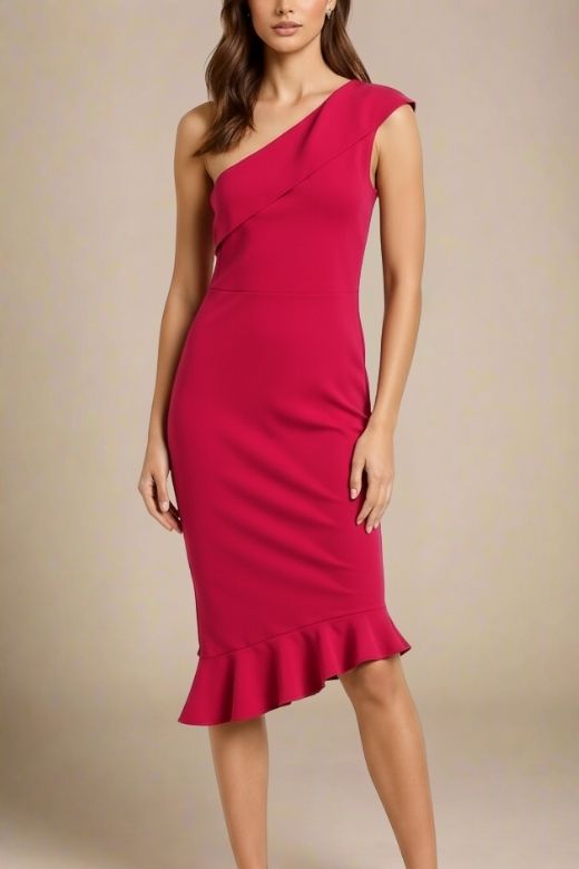 Woman wearing a figure flattering Avery Bandage Dress - Red Wine BODYCON COLLECTION