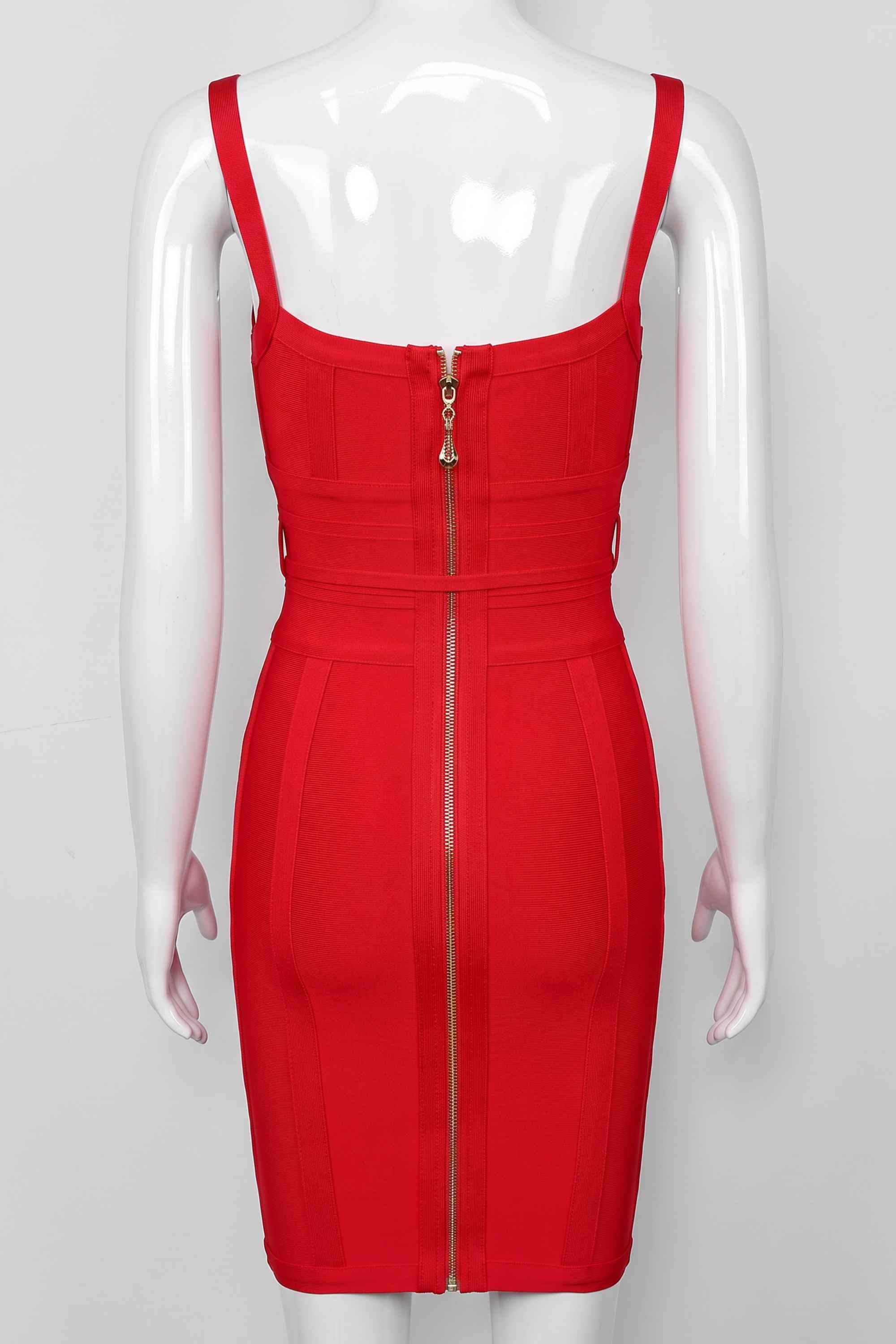 Woman wearing a figure flattering Bek Bandage Dress - Lipstick Red Bodycon Collection
