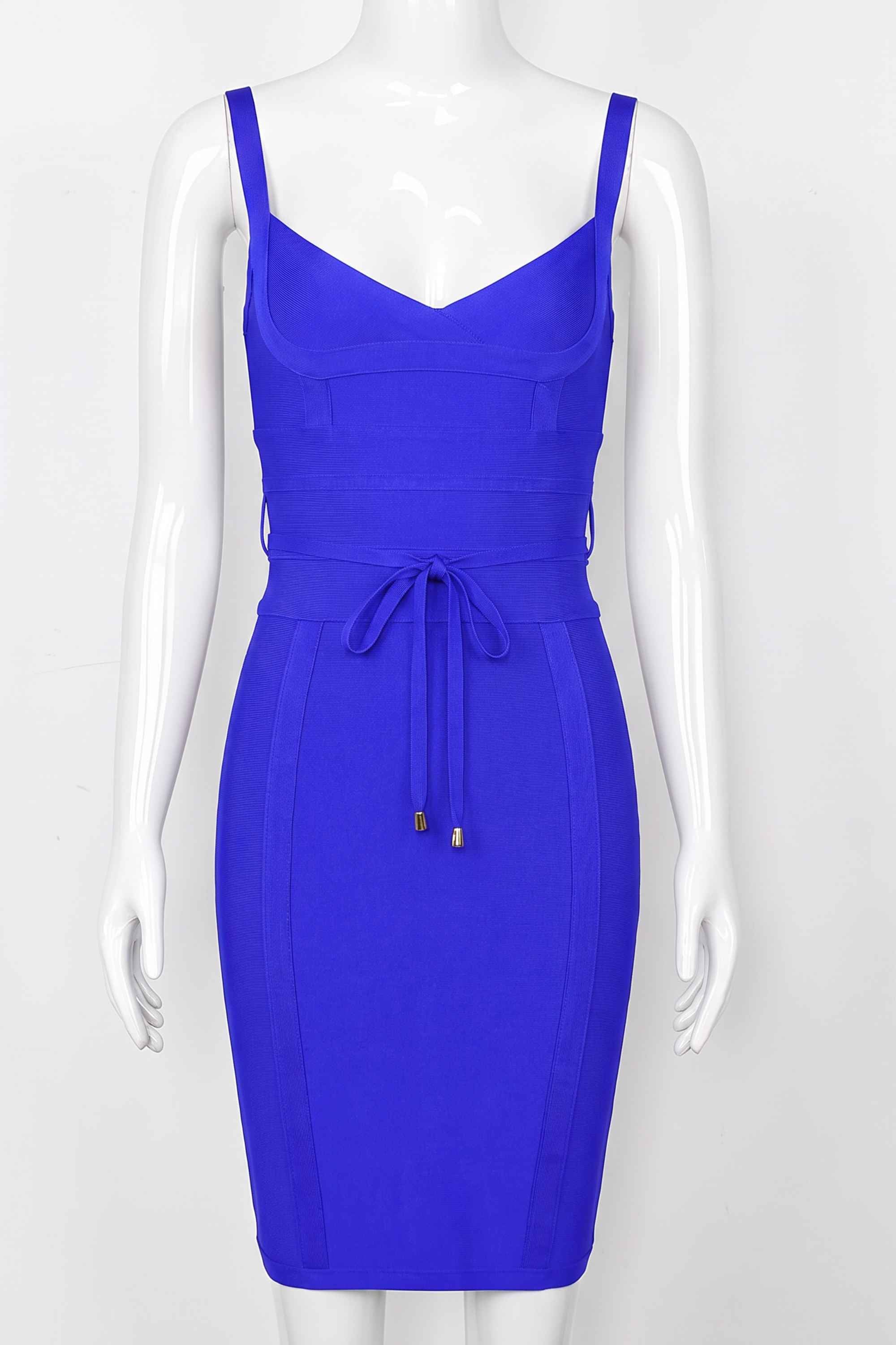 Woman wearing a figure flattering Bek Bandage Dress - Royal Blue Bodycon Collection