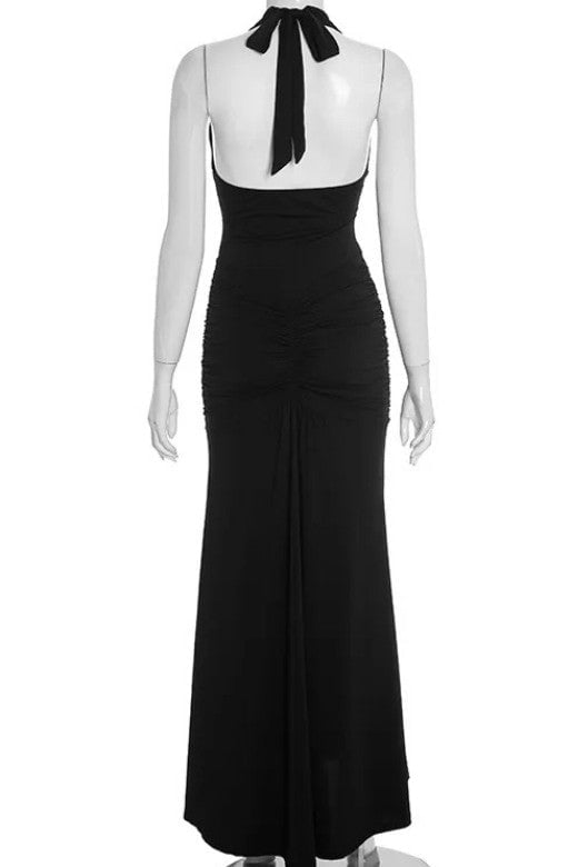 Woman wearing a figure flattering  Bella Bodycon Wrap Maxi Dress - Classic Black BODYCON COLLECTION Pty Ltd