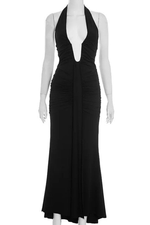 Woman wearing a figure flattering  Bella Bodycon Wrap Maxi Dress - Classic Black BODYCON COLLECTION Pty Ltd