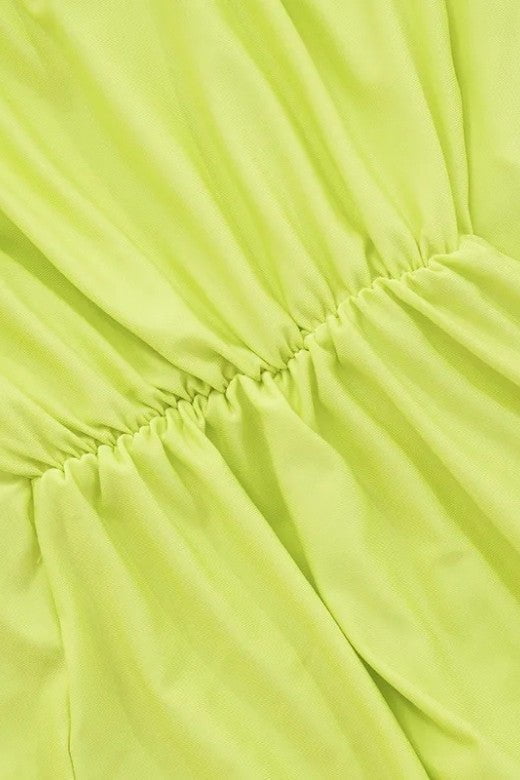 Woman wearing a figure flattering Bella Bodycon Wrap Maxi Dress - Neon Green BODYCON COLLECTION Pty Ltd