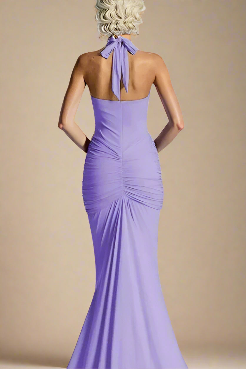 Woman wearing a figure flattering Bella Bodycon Wrap Maxi Dress - Violet BODYCON COLLECTION Pty Ltd
