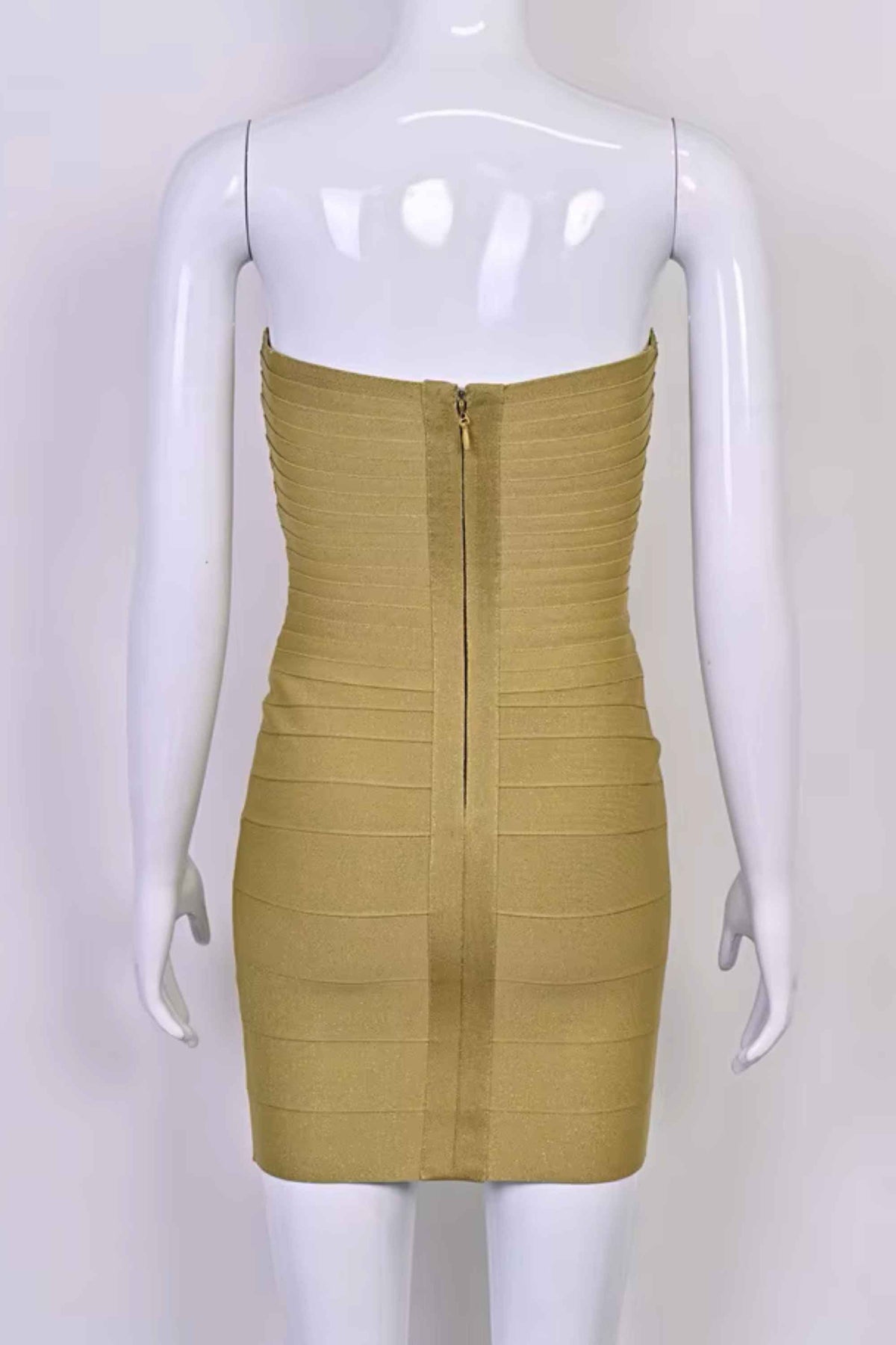 Woman wearing a figure flattering Belle Bandage Mini Dress - Olive Green BODYCON COLLECTION Pty Ltd