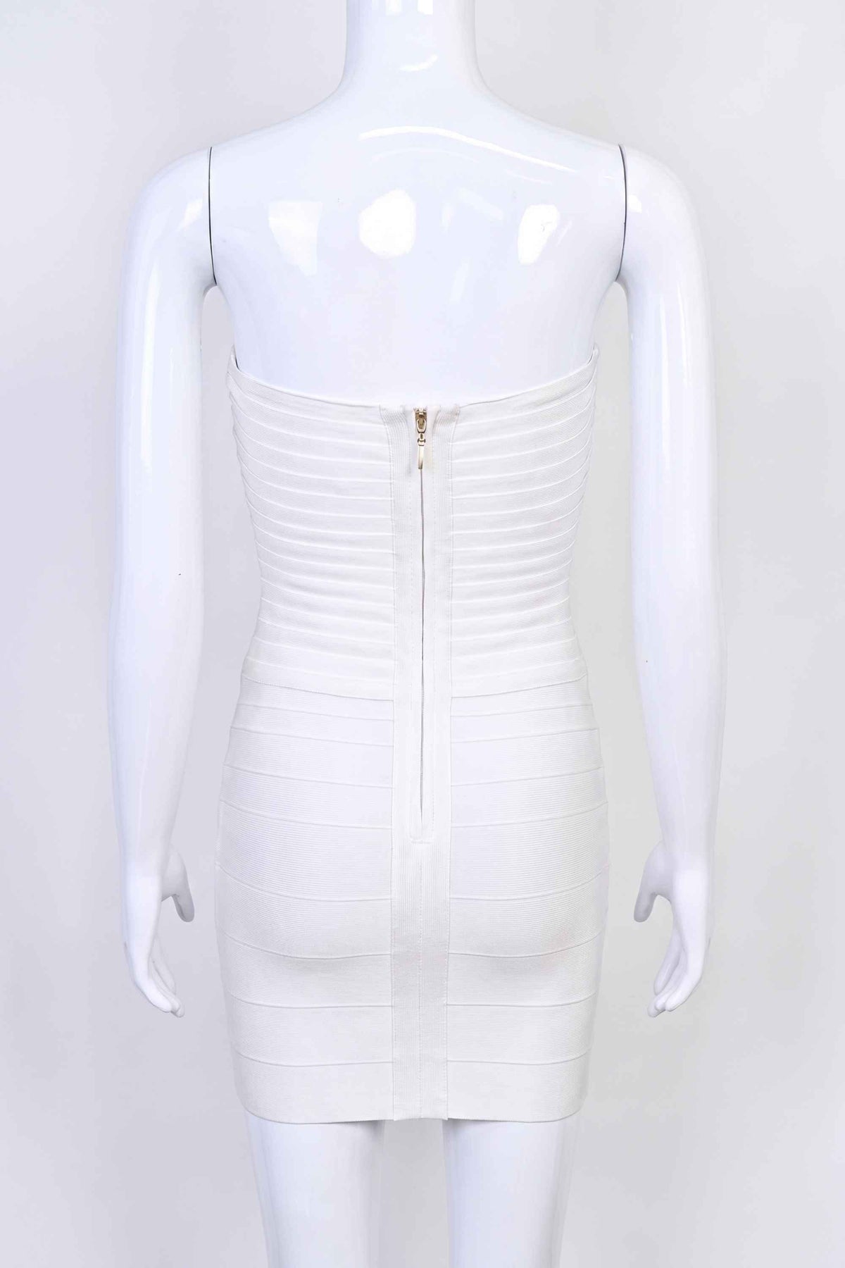 Woman wearing a figure flattering Belle Bandage Mini Dress - White Pearl BODYCON COLLECTION Pty Ltd