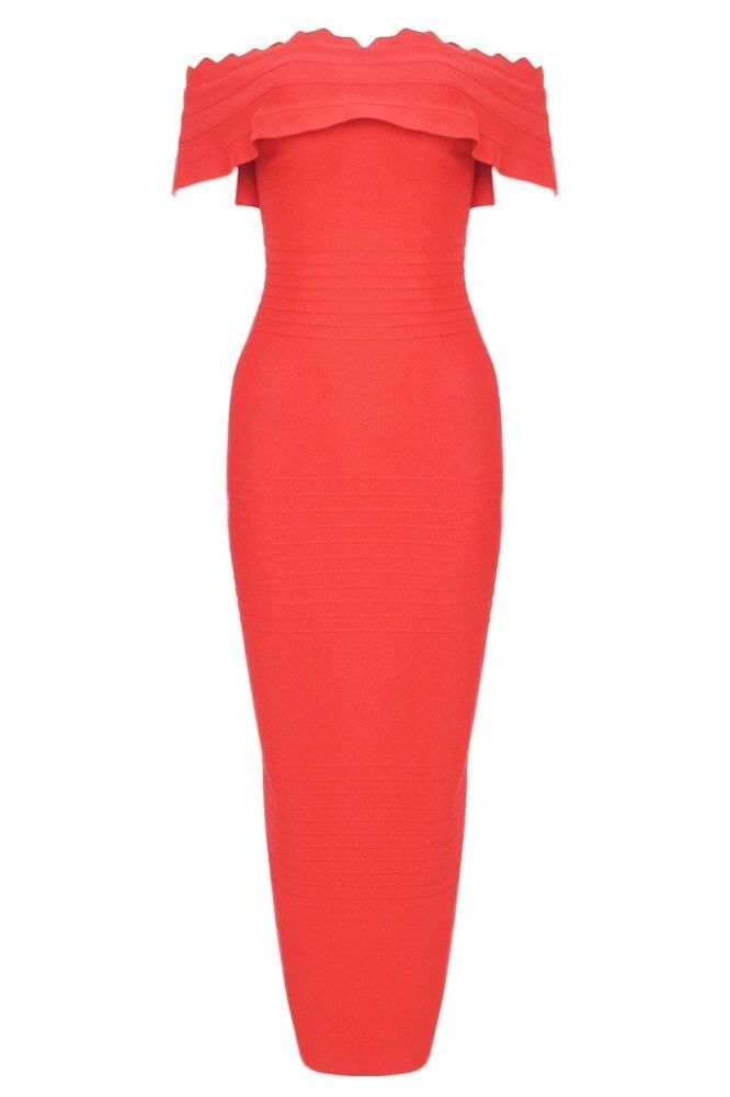 Woman wearing a figure flattering  Billie Bandage Midi Dress - Lipstick Red Bodycon Collection