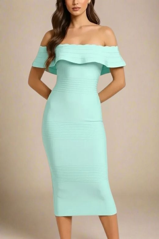 Billie Green Off The Shoulder Bandage Midi Dress for Women, Mint Green, XS Billie Green Off The Shoulder Bandage Midi Dress for Women, Mint Green, XS