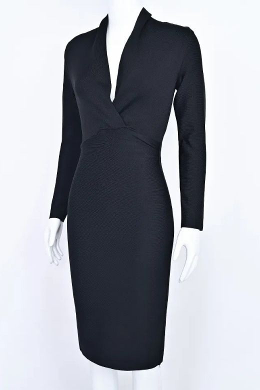 Woman wearing a figure flattering Blaire Long Sleeve Bandage Dress - Classic Black BODYCON COLLECTION