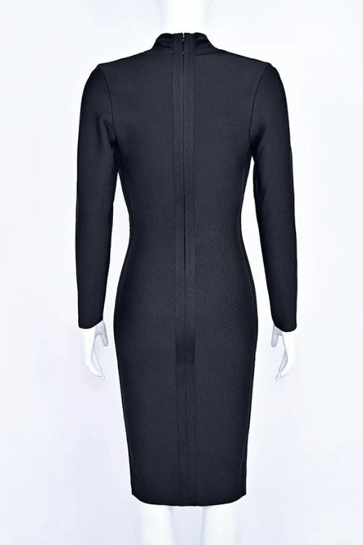 Woman wearing a figure flattering Blaire Long Sleeve Bandage Dress - Classic Black BODYCON COLLECTION