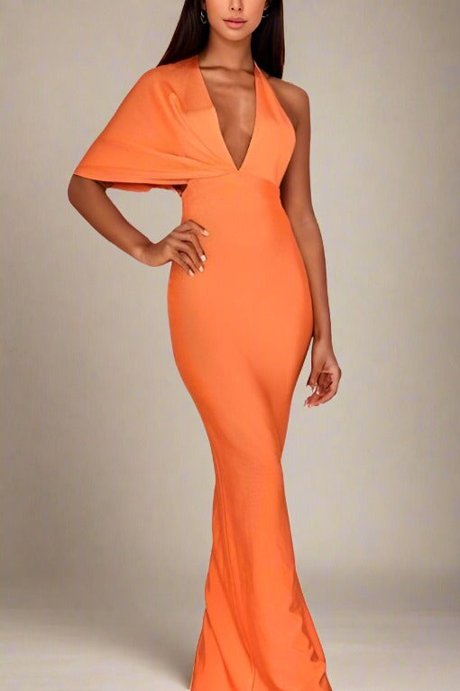 open lace back dress Light Orange Maxi Dress with Cut Out main image 0