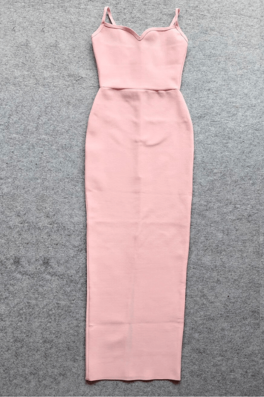 Woman wearing a figure flattering  Blanche Bandage Maxi Dress - Dusty Pink BODYCON COLLECTION