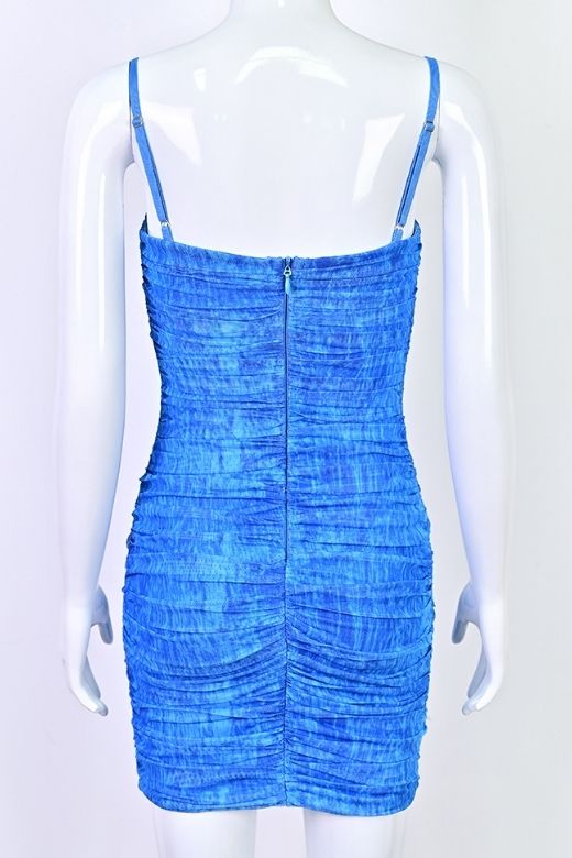 Woman wearing a figure flattering Cassie Bodycon Wrap Mini Dress - Royal Blue BODYCON COLLECTION