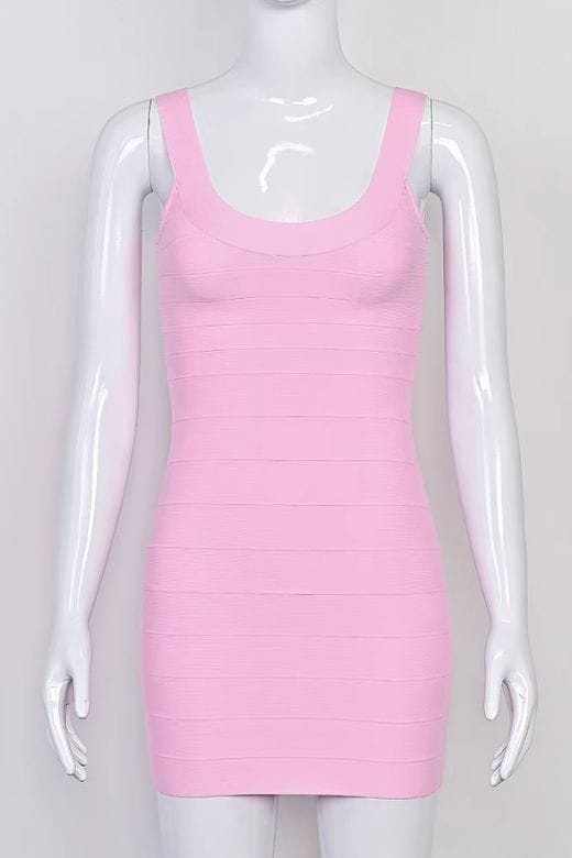Woman wearing a figure flattering Cindy Bandage Mini Dress - Dusty Pink BODYCON COLLECTION Pty Ltd
