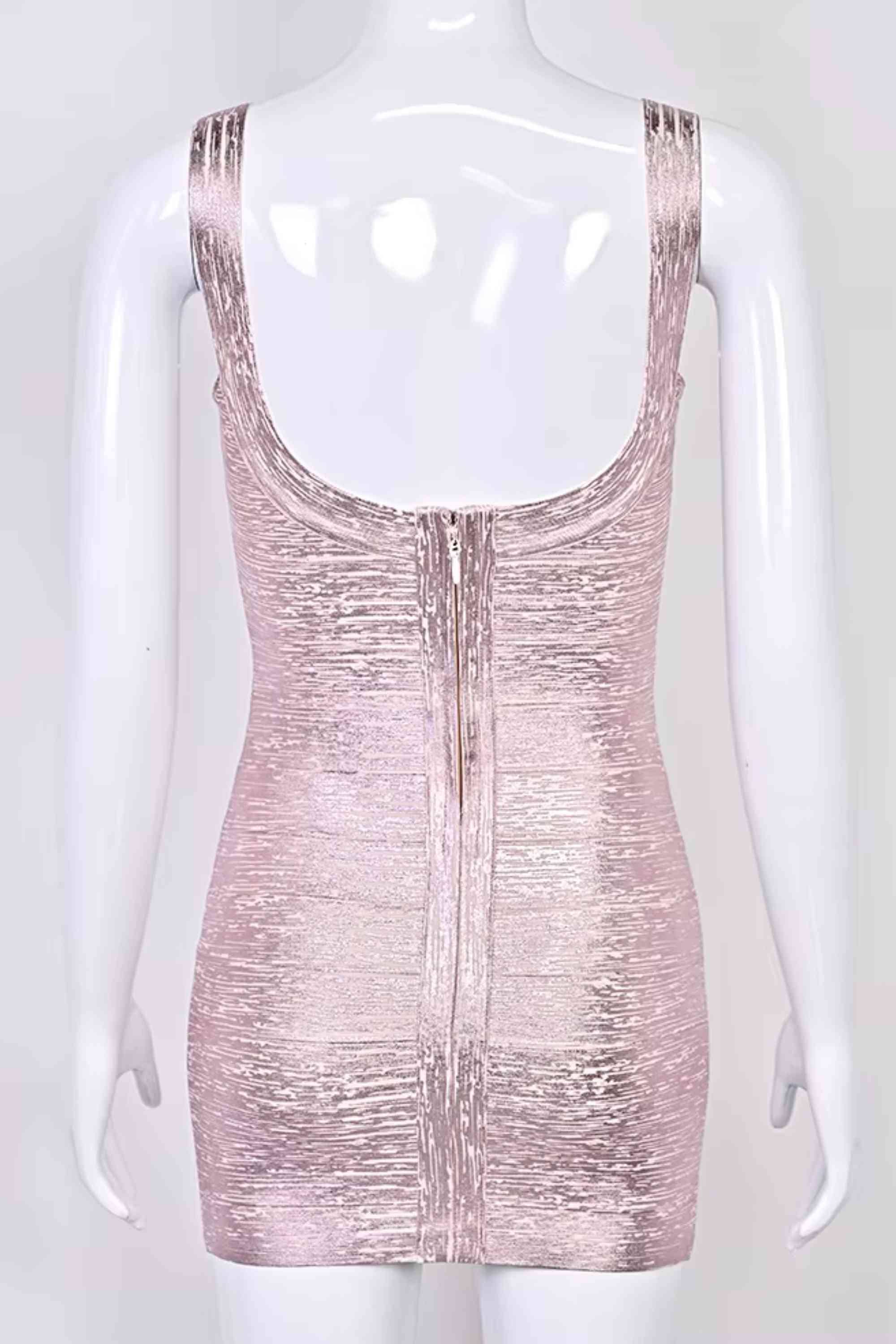 Woman wearing a figure flattering Cindy Bandage Mini Dress - Rose BODYCON COLLECTION Pty Ltd