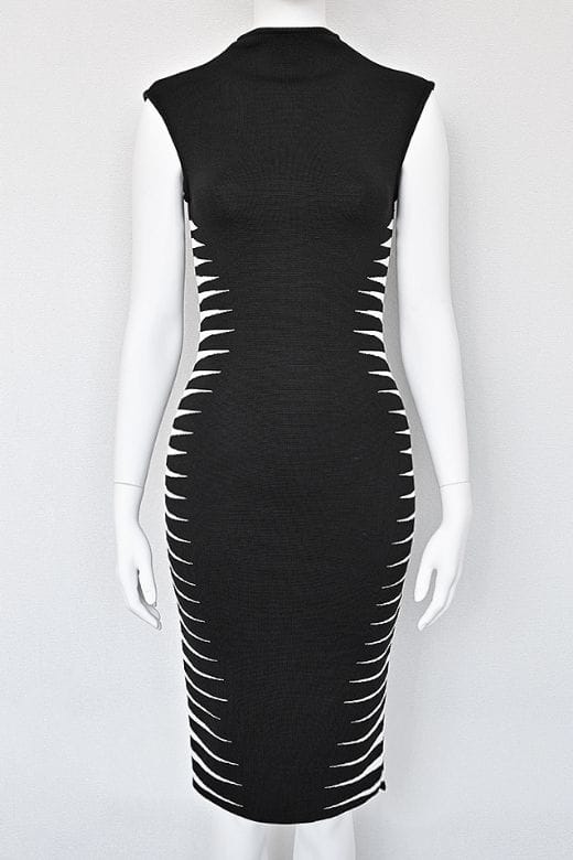 Woman wearing a figure flattering Cleo Bandage Midi Dress - Classic Black BODYCON COLLECTION Pty Ltd