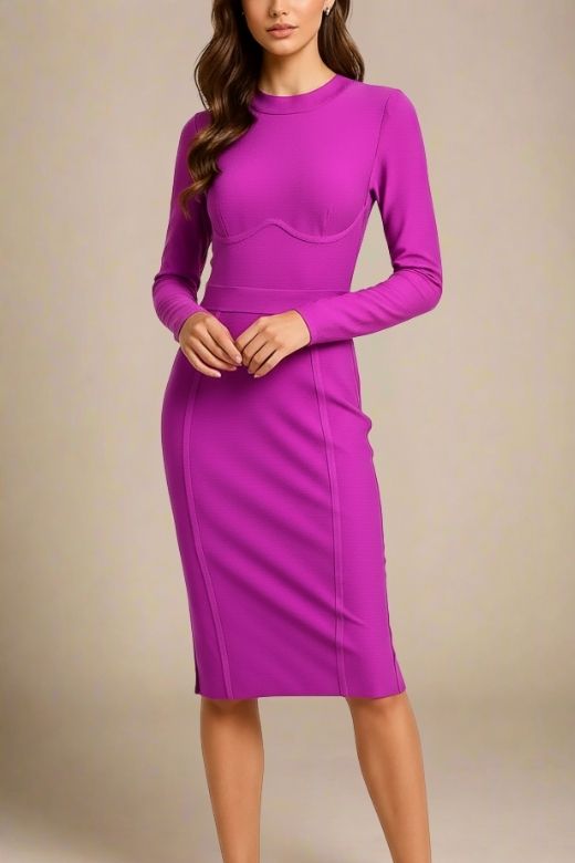 BODYCON COLLECTION Dee Long Sleeve Bandage Dress - Neon Purple (Size M) - High Neck, Long Sleeves, Bandage Material BODYCON COLLECTION Dee Long Sleeve Bandage Dress - Neon Purple (Size M) - High Neck, Long Sleeves, Bandage Material