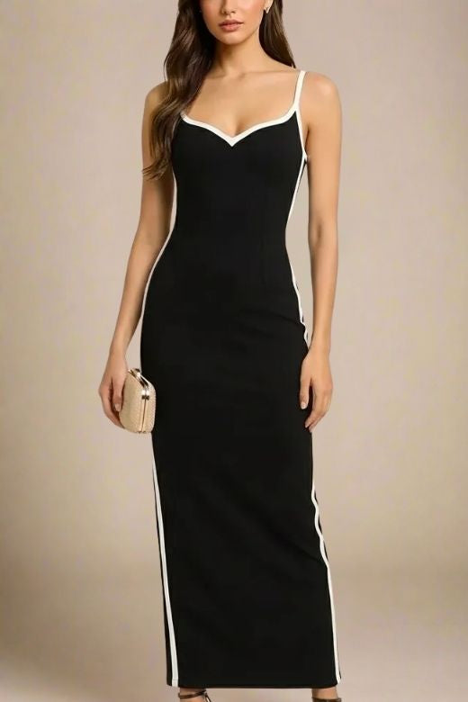 Woman wearing a figure flattering Dianne Bandage Maxi Dress - Classic Black BODYCON COLLECTION