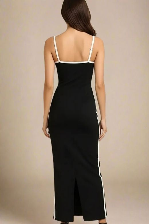 Woman wearing a figure flattering Dianne Bandage Maxi Dress - Classic Black BODYCON COLLECTION