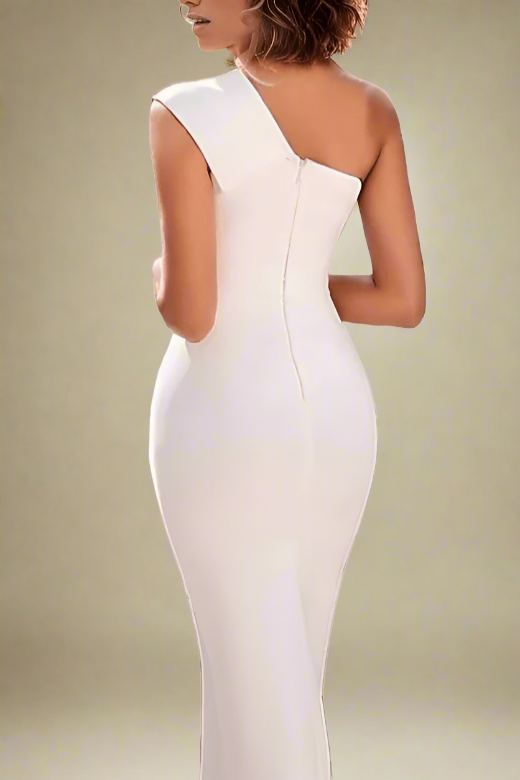 Woman wearing a figure flattering  Eile Bodycon Dress - Pearl White BODYCON COLLECTION