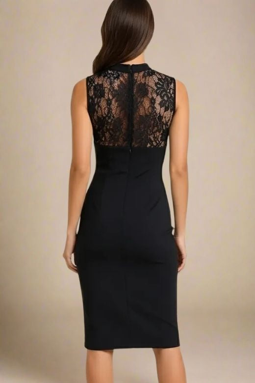 Woman wearing a figure flattering Elia Bandage Dress - Classic Black BODYCON COLLECTION Pty Ltd