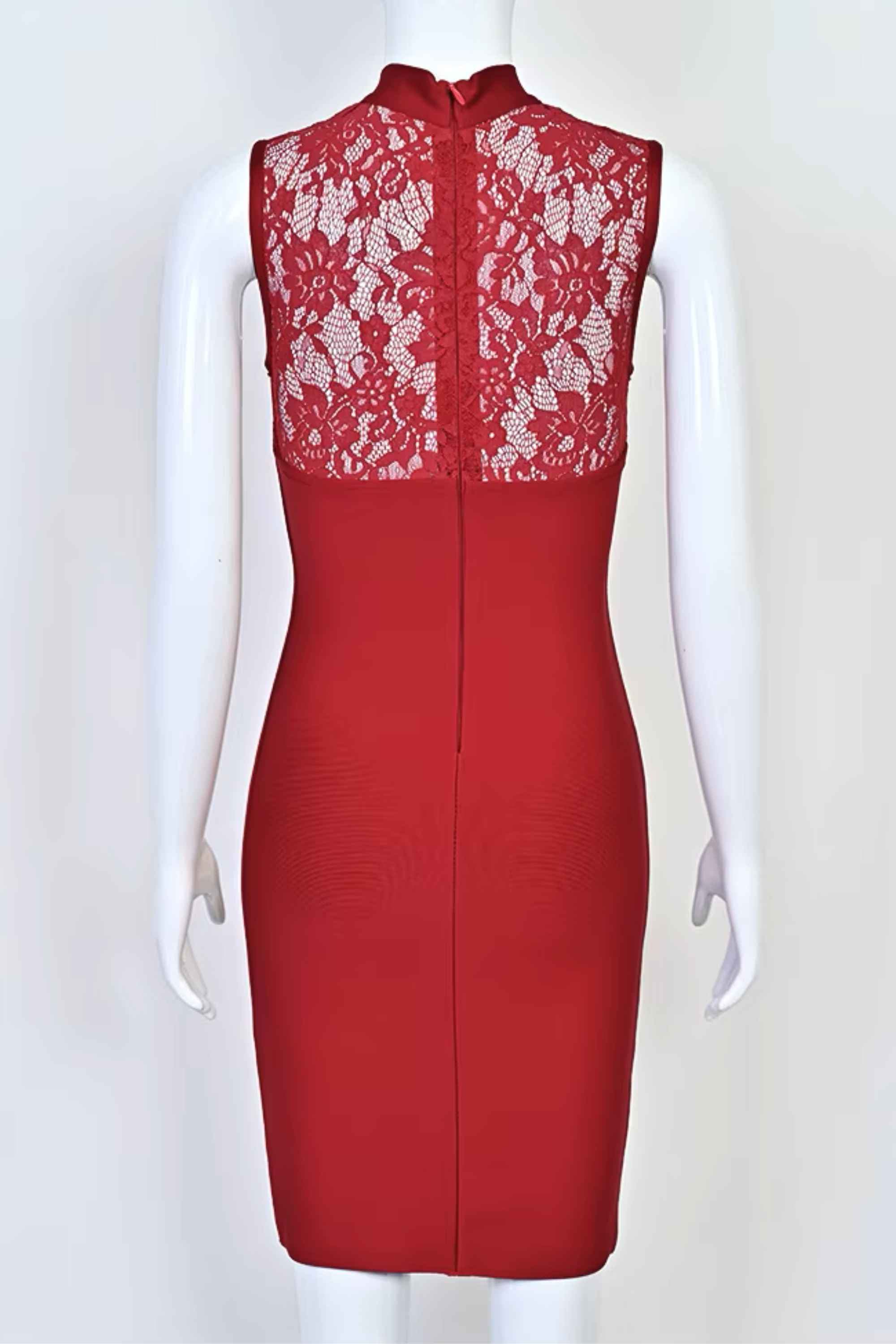 Woman wearing a figure flattering Elia Bandage Dress - Red Wine BODYCON COLLECTION Pty Ltd