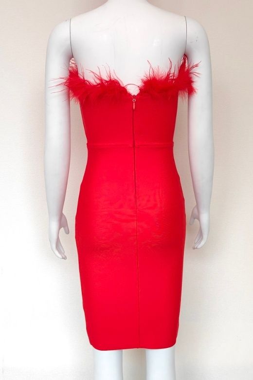 Woman wearing a figure flattering Erin Bandage Dress - Lipstick Red BODYCON COLLECTION