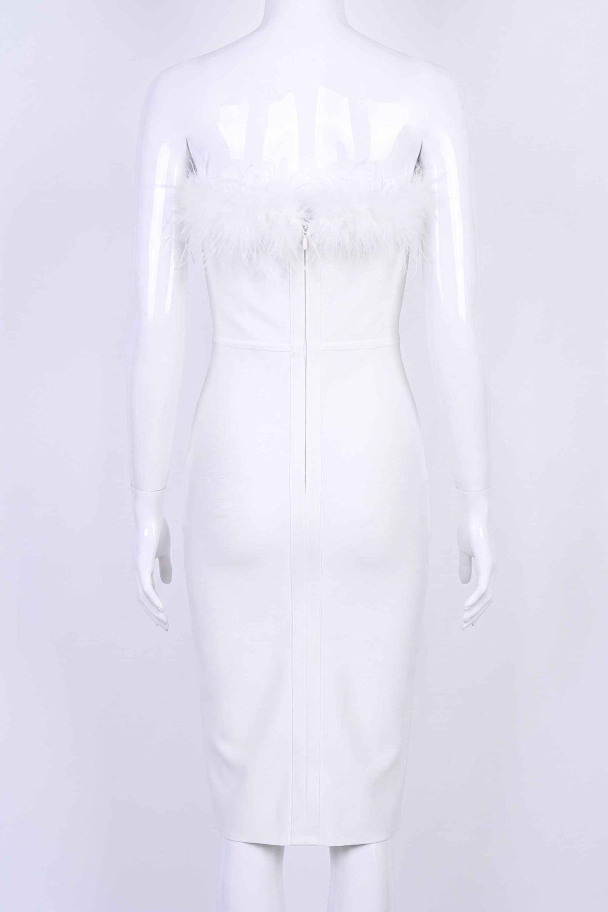 Woman wearing a figure flattering Erin Bandage Dress - Pearl White BODYCON COLLECTION