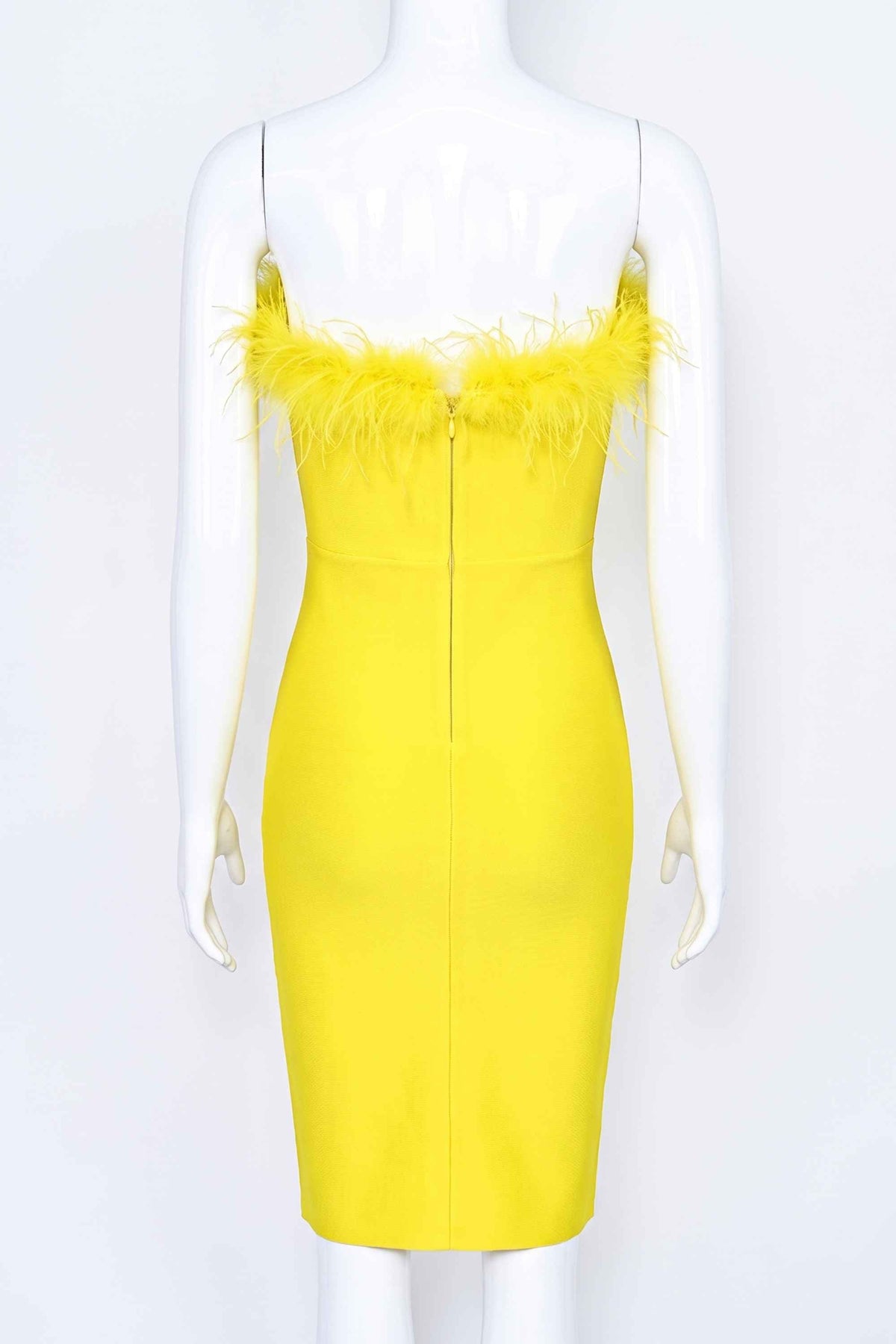 Woman wearing a figure flattering Erin Bandage Dress - Sun Yellow BODYCON COLLECTION