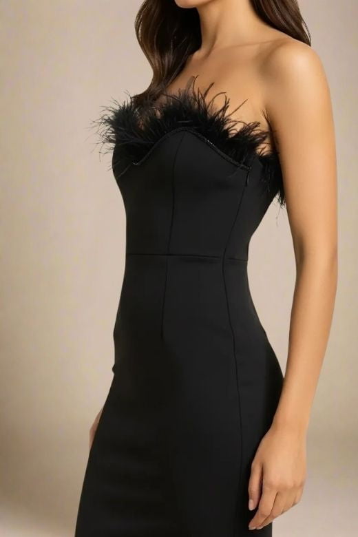 Woman wearing a figure flattering Erin Bandage Maxi Dress - Classic Black BODYCON COLLECTION