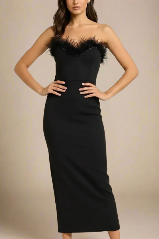 Woman wearing a figure flattering Erin Bodycon Maxi Dress - Classic Black BODYCON COLLECTION