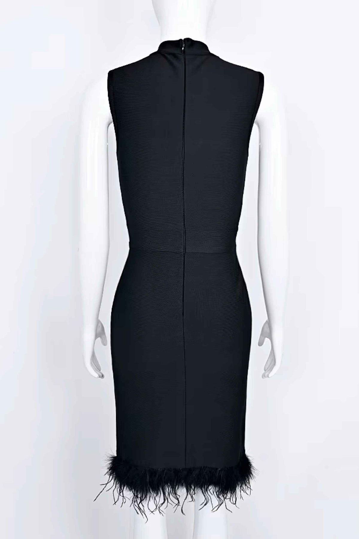 Woman wearing a figure flattering Erin High Neck Bandage Dress - Classic Black BODYCON COLLECTION