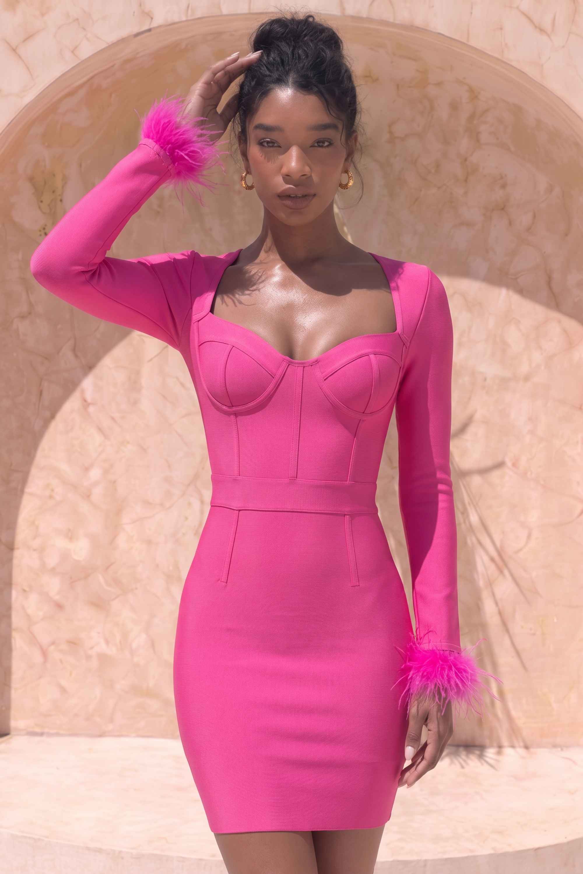 pink long sleeve bodycon dress Bombshell Mini Rhinestone Long Sleeve Bodycon Dress in Pink Women'S Long Sleeve Off the