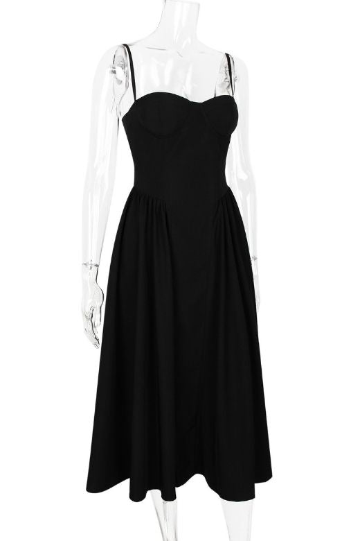 Woman wearing a figure flattering Everly Day Midi Dress - Classic Black BODYCON COLLECTION